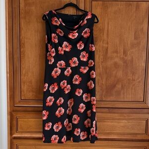 Talbots Black Dress with Red Floral Pattern